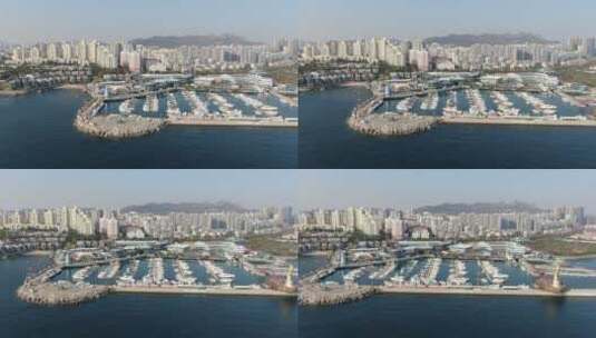 航拍山东青岛海滨城市海岸线高清在线视频素材下载