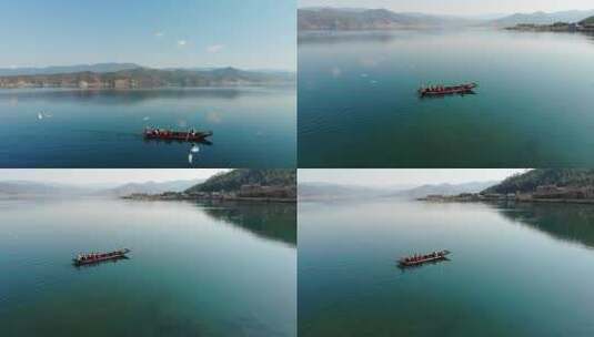 航拍西昌泸沽湖旅拍游客美景高清在线视频素材下载