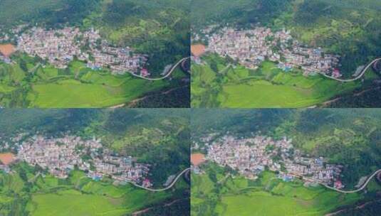航拍大山里的村落高清在线视频素材下载