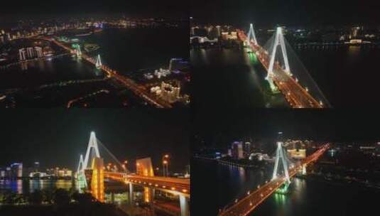4K海南海口世纪大桥纯净夜景高清在线视频素材下载