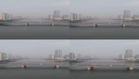 航拍晨雾中的珠江高清在线视频素材下载
