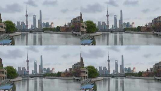 上海封城中的外滩建筑群高清在线视频素材下载
