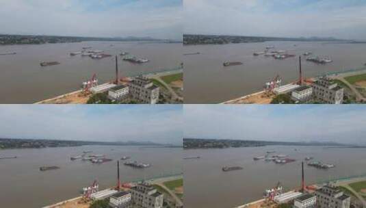 航拍长江船运码头高清在线视频素材下载