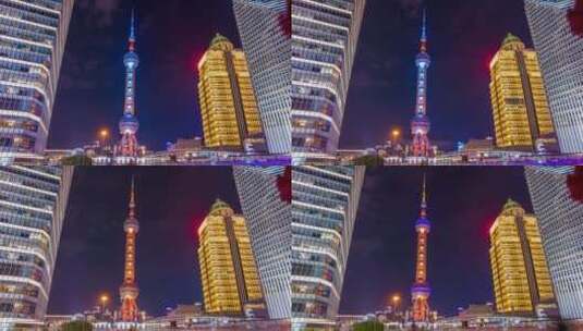 上海东方明珠塔夜景4K延时高清在线视频素材下载