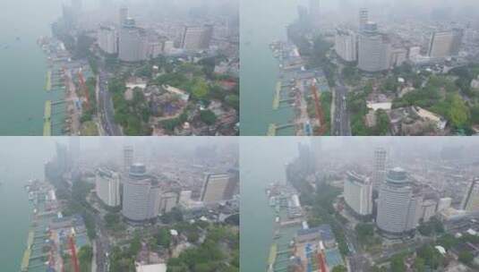 厦门航拍雾天城市建筑风光高清在线视频素材下载