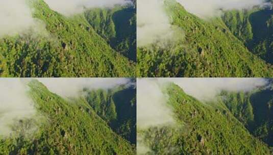 鸟瞰云雾流云下绿色的山脉高清在线视频素材下载