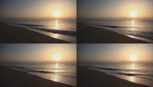 夕阳西下黄昏一个人在海边高清在线视频素材下载