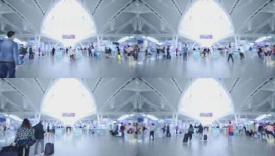 飞机场匆忙来去的人群，模糊的人影高清在线视频素材下载
