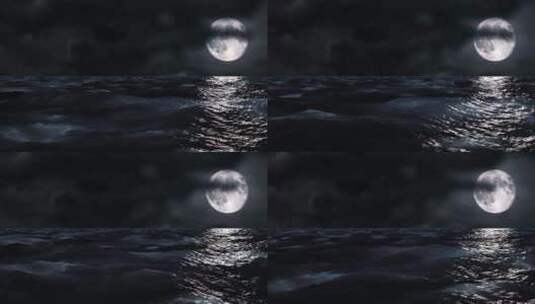 夜晚海上的月亮高清在线视频素材下载