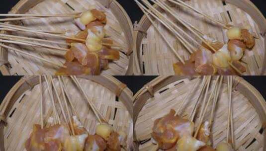 奥尔良鸡肉串小串肉串钵钵鸡炸串烤串美食高清在线视频素材下载