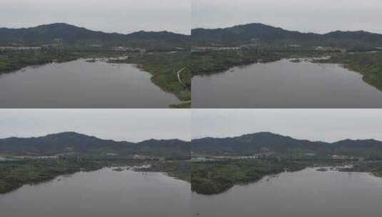 航拍威海临港区的郭格庄水库高清在线视频素材下载