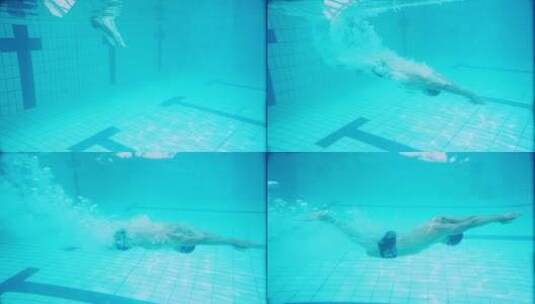 男人在泳池游泳水下拍摄高清在线视频素材下载
