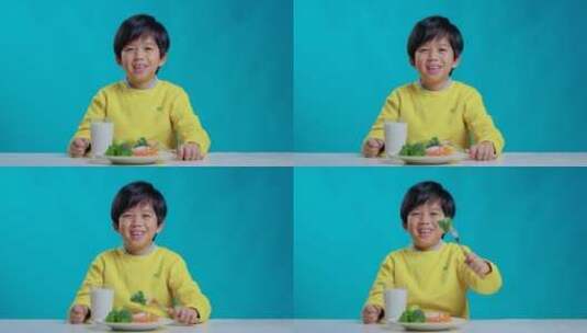 吃蔬菜的快乐小男孩高清在线视频素材下载
