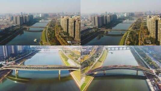 4K航拍浏阳河网红桥汉桥1高清在线视频素材下载