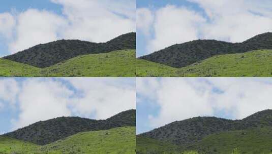 蓝天白云下绿色山坡的光影变化高清在线视频素材下载