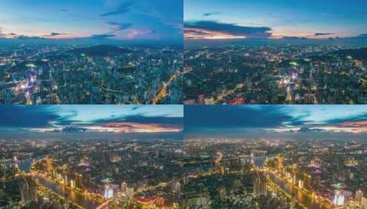 广州城市建筑群与夕阳晚霞彩云航拍延时风光高清在线视频素材下载