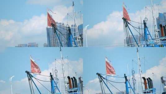 渔船上飘动着的旗帜高清在线视频素材下载