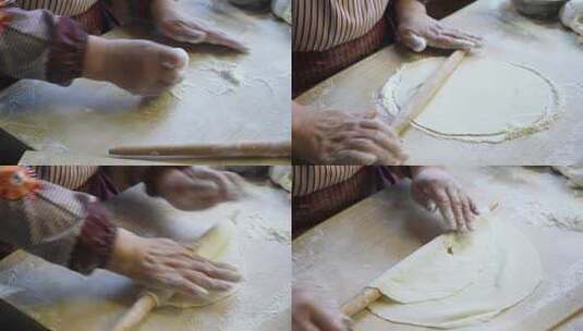 使用擀面杖制作面饼高清在线视频素材下载