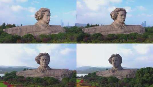 4K航拍长沙橘子洲头 毛泽东青年雕像高清在线视频素材下载