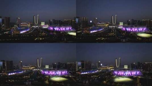 航拍杭州亚运会奥体中心体育场高清在线视频素材下载