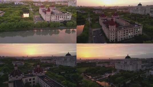 鸟瞰上海外国语大学校园航拍4k视频高清在线视频素材下载