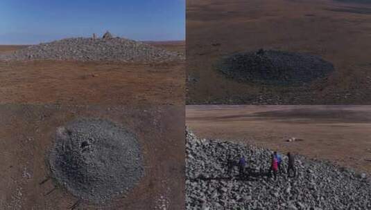 s3赛尔山山顶胡须墓百米外巨型石堆航拍高清在线视频素材下载
