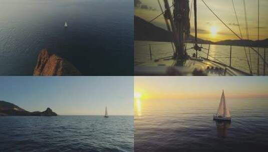 航拍帆船游艇美女旅行渡假落日高清在线视频素材下载
