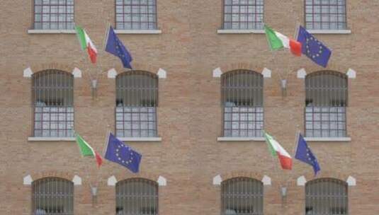 意大利国旗和欧洲国旗高清在线视频素材下载