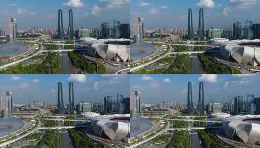 航拍杭州奥体中心延时高清在线视频素材下载