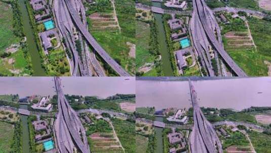 航拍杭州麦岭沙立交桥高清在线视频素材下载