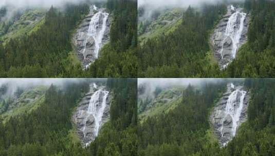 松林中的瀑布高清在线视频素材下载