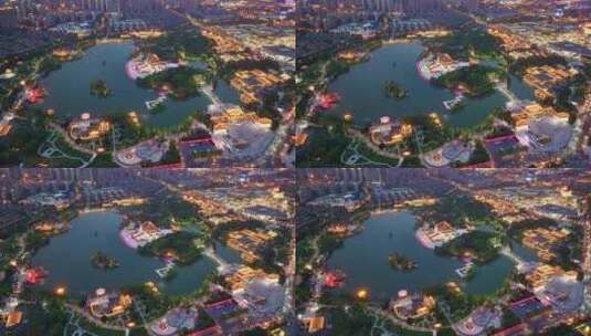 航拍西安大唐芙蓉园城市夜景高清在线视频素材下载