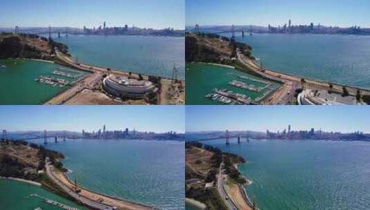 从宝岛市中心看旧金山城市海湾大桥的延时海景高清在线视频素材下载