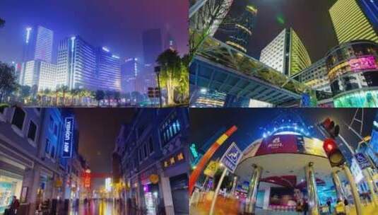 广州标志性建筑夜景人流延时高清在线视频素材下载