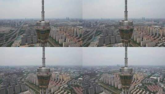 郑州中原福塔近景航拍高清在线视频素材下载