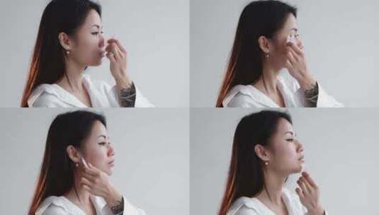 面部按摩家庭美容程序皮肤护理高清在线视频素材下载