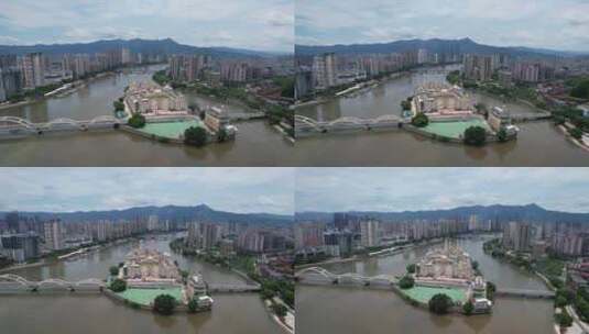 福建福州解放大桥中洲岛航拍高清在线视频素材下载