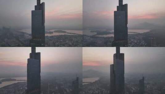 黎明时分的江苏南京市CBD中心紫峰大厦高清在线视频素材下载