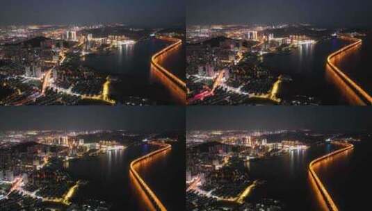 大连星海湾大桥夜景航拍高清在线视频素材下载