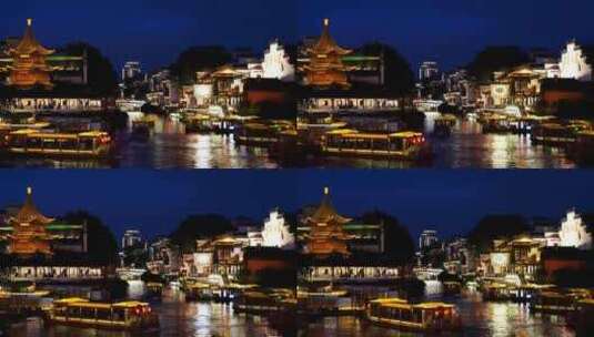 观光船行驶在南京秦淮河的夜景风光高清在线视频素材下载