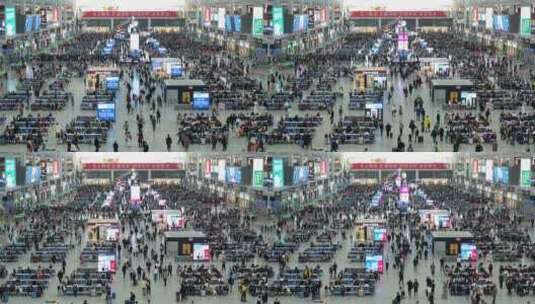 上海高铁站内人流穿梭延时场景高清在线视频素材下载