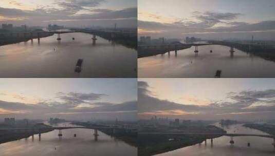 广州番禺区傍晚日落航拍高清在线视频素材下载