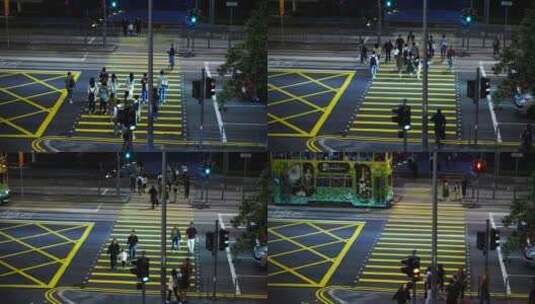 香港斑马线行人过马路红绿灯路口黄色人行道高清在线视频素材下载