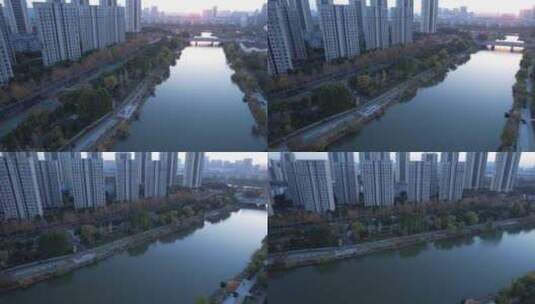 南京江宁外港河体育公园航拍高清在线视频素材下载
