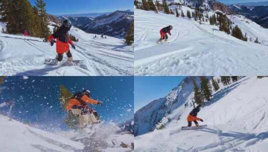 滑雪户外滑雪高山雪山极限运动阳光蓝天白云高清在线视频素材下载