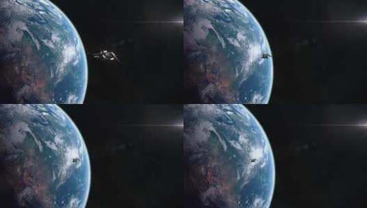 未来宇宙飞船进入行星地球轨道高清在线视频素材下载