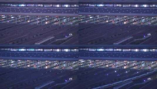 夜晚南京南站动车进出站震撼延时摄影高清在线视频素材下载