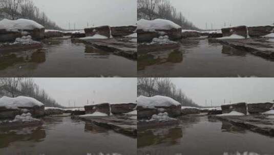 户外冰雪河流溪水实拍素材高清在线视频素材下载
