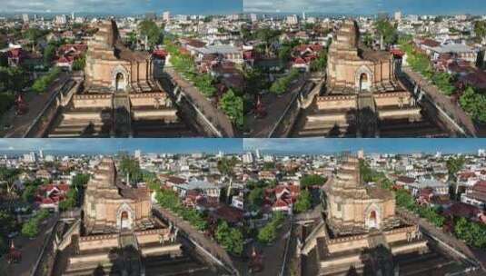 泰国清迈古城契迪龙寺航拍城市风光高清在线视频素材下载