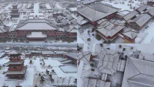 航拍太原游客集散中心大雪高清在线视频素材下载